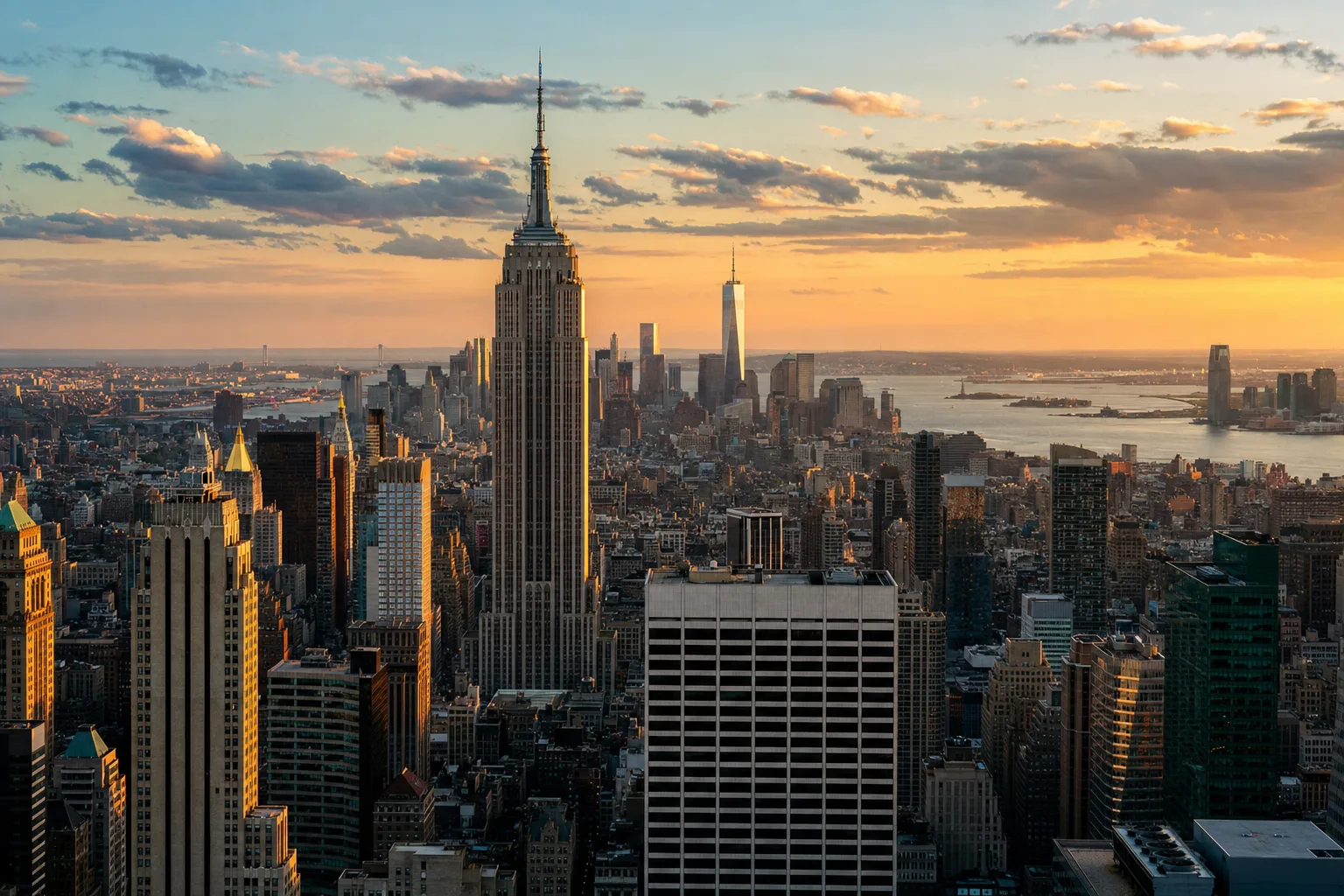 New York City, NY skyline at dusk, served by Monarch chauffeur service