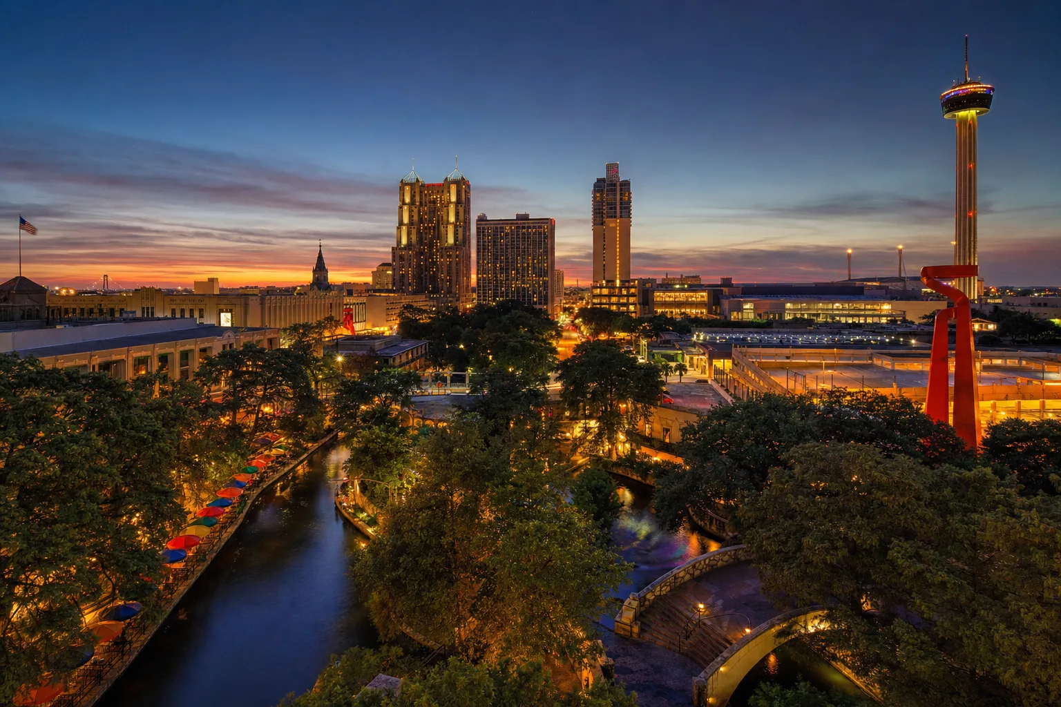 San Antonio, TX skyline at dusk, served by Monarch chauffeur service