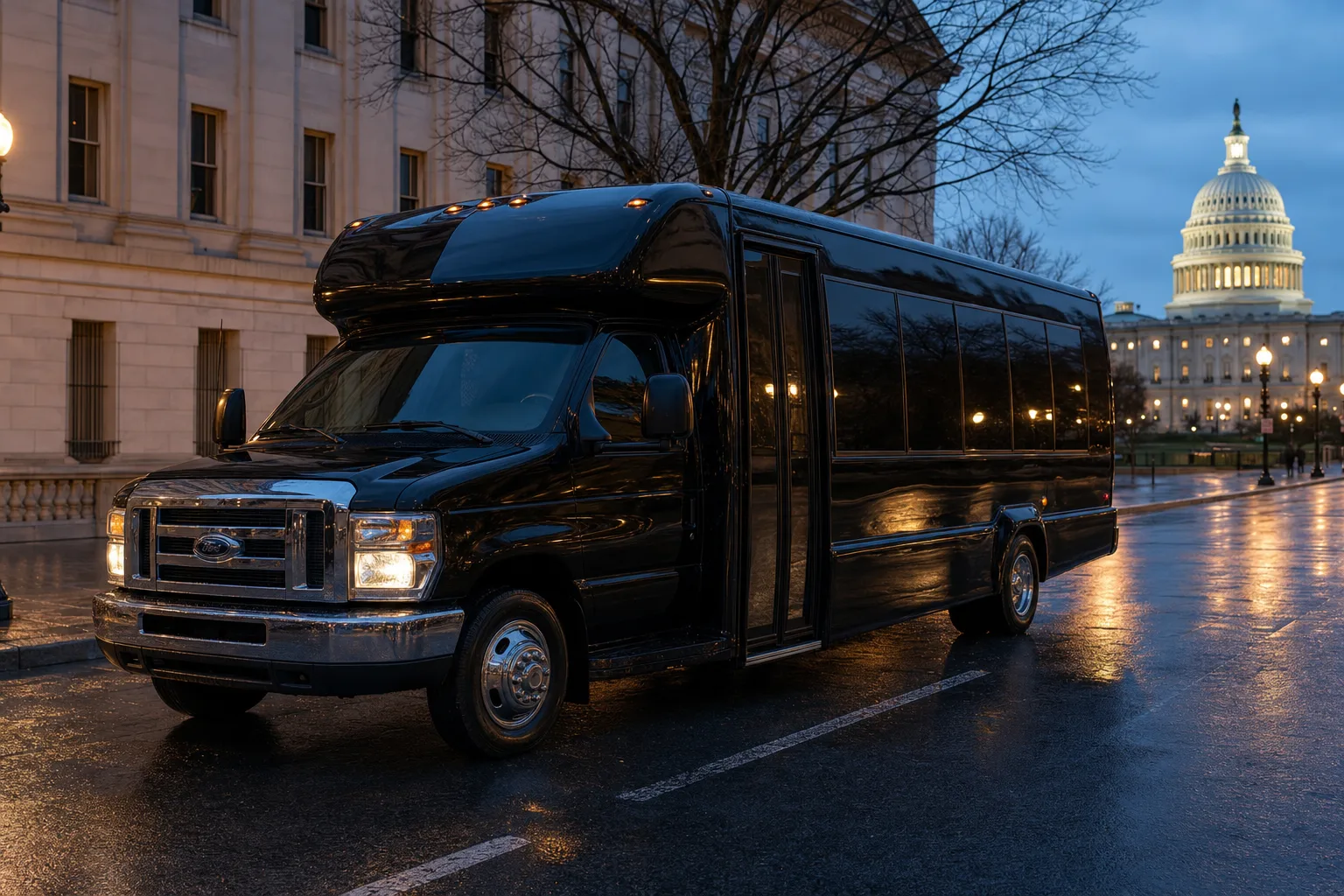 Black luxury mini bus with pole less party interior for DMV group nights out
